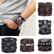 Men Leaf Leather Multilayer Bracelet Fashion Braided Handmade Star Knot Leaf Rope Wood Beads Wrap Bracelets & Bangles Male Gift