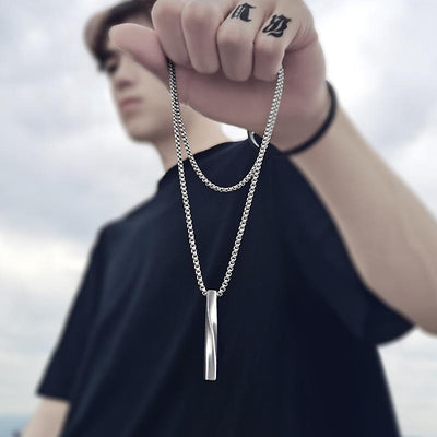 Brand New Fashion Black Rectangle Pendant Necklace Men Trendy Simple Stainless Steel Chain Jewelry