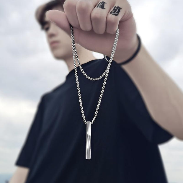 Brand New Fashion Black Rectangle Pendant Necklace Men Trendy Simple Stainless Steel Chain Jewelry