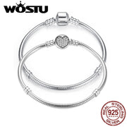WOSTU 925 Sterling Silver Chain Bracelet Original Bangle For Women Fit Authentic Charms Beads Fashion Jewelry Making Bracelet