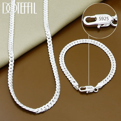 DOTEFFIL 925 Sterling Silver 6mm Side Chain Necklace-Bracelet for Woman-Men