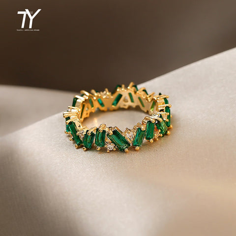 Luxury Green Crystal Irregular Gold Rings Woman Jewelry High Level Set Accessories Fashion Girls