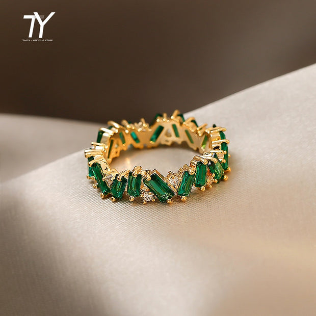 Luxury Green Crystal Irregular Gold Rings Woman Jewelry High Level Set Accessories Fashion Girls
